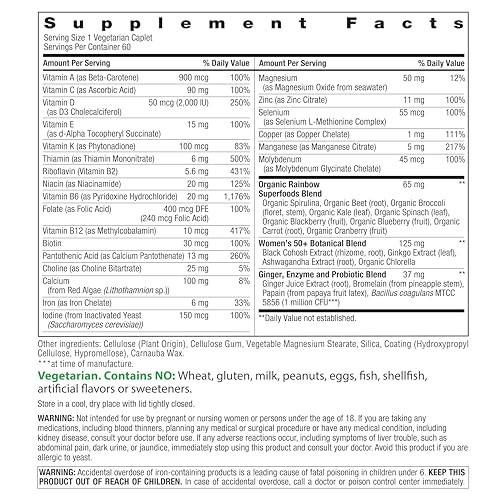 Rainbow Light Womens One + Multivitamin 50 Plus | 60 Caplets | Supports Menopause | Real Food Nutrients, Digestive Enzymes & Probiotics
