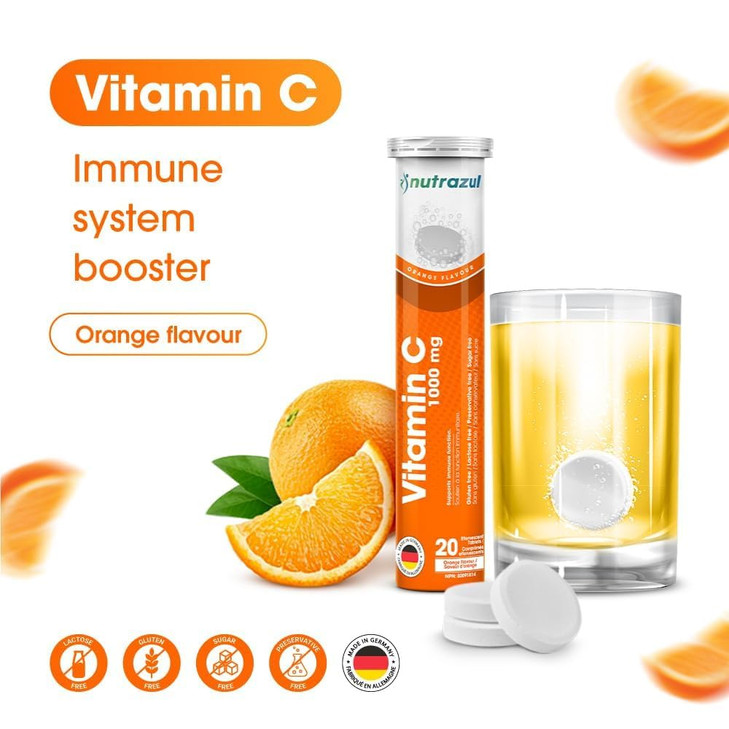 nutrazul Vitamin C 1000mg Effervescent Tablets, VIT C Supplement to Help Maintain Immune Function, Gluten-Free, Lactose-Free, Sugar-Free, Preservativ