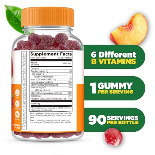Lifeable Vitamin B Complex Gummies for Adults | with Vitamin C | Great Tasting Vitamin B Gummies | for Energy and Nerve System | Vegan B Complex Vita