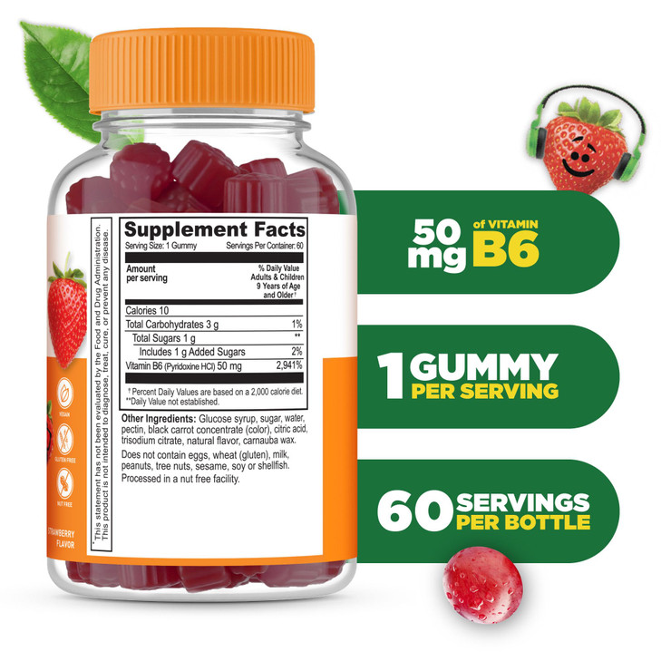 Lifeable Vitamin B6 Gummies for Kids | Great Tasting B6 Vitamins 50mg | Vegan Non-GMO Gluten Free | for Nerve Function Support | 60 Gummies