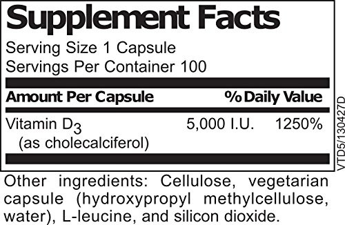 Vitamin D3 5,000 IU Supplement | Pure High Potency Natural Vitamin D | 100 Vegetarian Capsules