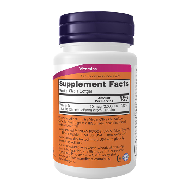 NOW Foods Supplements, Vitamin D-3 2,000 IU, High Potency, Structural Support*, 30 Softgels