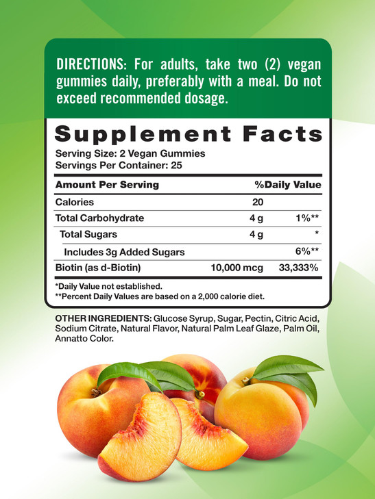 Nature's Truth Biotin Gummies | 10000mcg | 50 Count | Vegan, Non-GMO & Gluten Free Supplement | Peach Flavor