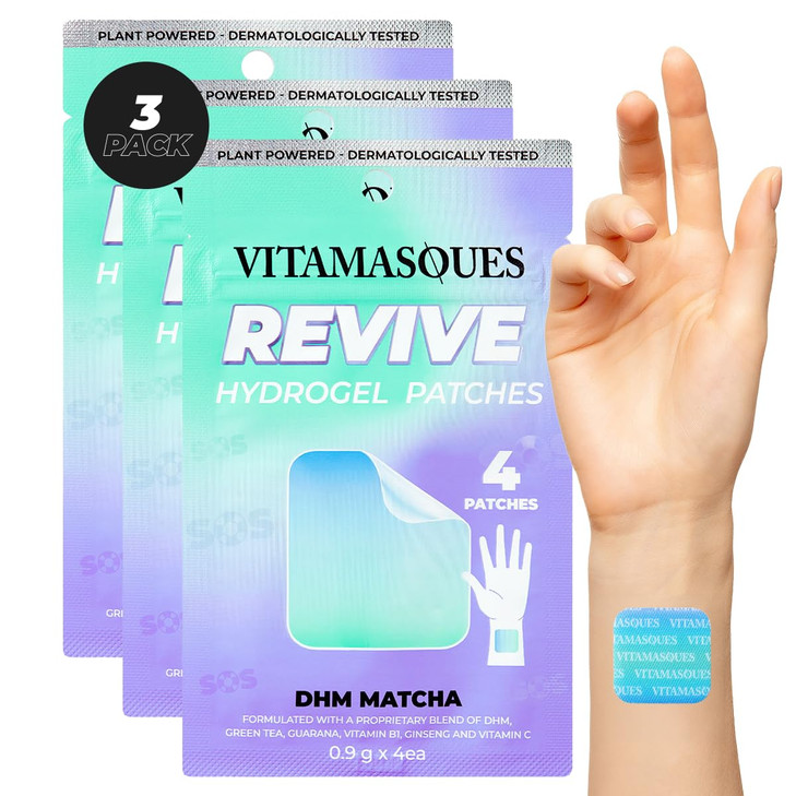 Vitamasques Recovery Patch, Reviveme Wellness Hydrogel Patch (3-Pack) - Revive Vitamin Patches with DHM, Green Tea, Guarana, & Vitamin B1 - Korean Sk