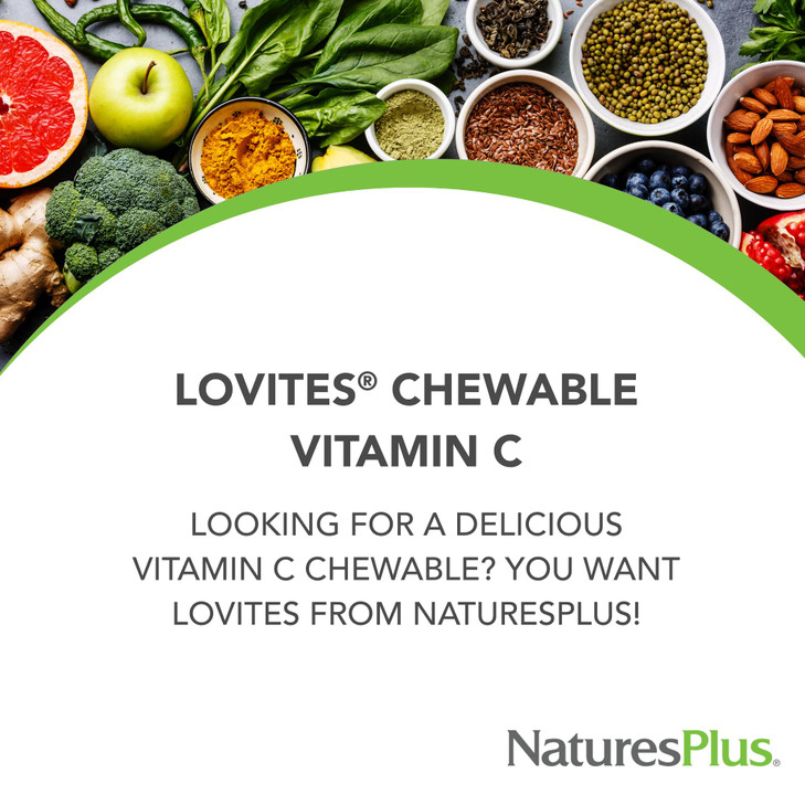 NaturesPlus Lovites Vitamin C 500 mg - 90 Chewable Tablets, Pack of 2 - Immune System Support - Vegan, Gluten Free - 180 Total Servings