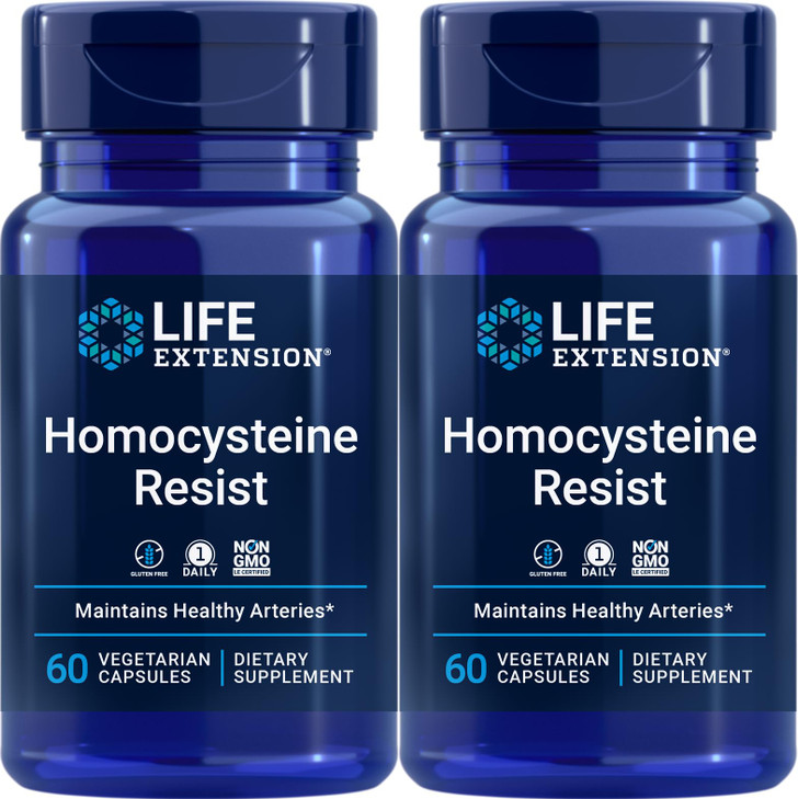 Life Extension Homocysteine Resist, 60 Vegetarian Capsules (Pack of 2) Vitamin B2, B6 & B12 + Folate - Once-Daily, Non-GMO, Gluten-Free