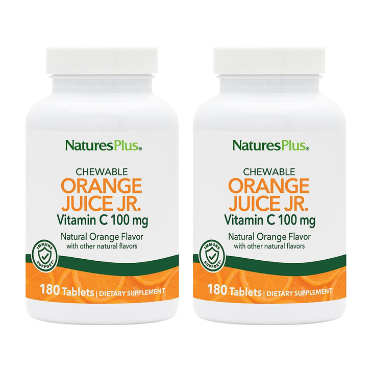 NaturesPlus Orange Juice Jr. - Pack of 2, 180 Chewable Tablets - 100 mg Vitamin C - Vegetarian, Gluten Free - 360 Total Servings