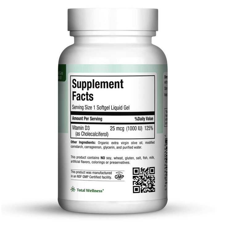 Maxi Health Vitamin D3 1000 IU Dietary Supplement - Easy to Swallow - Odorless & Tasteless - Supports Calcium Absorption, Immune Health and Bone Heal