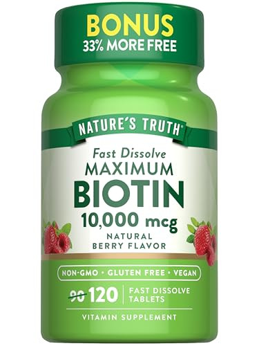 Nature's Truth Biotin 10000mcg | 120 Fast Dissolve Tablets | Maximum Strength | Natural Berry Flavor | Vegan, Non-GMO & Gluten Free Supplement