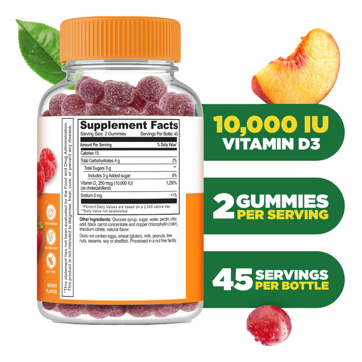 Lifeable Vitamin D3 10000IU | Great Tasting Bone Strength Supplements | Vitamin D3 Gummies for Bone Health | Vitamin D Gummies for Adults, Men, Women