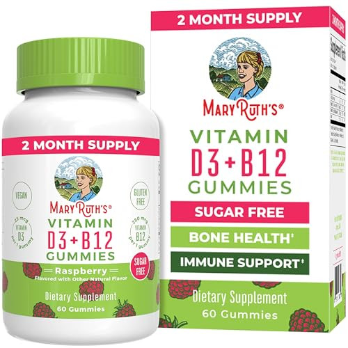 MaryRuth Organics Sugar Free | 2 Month Supply | Vitamin D & B12 Vitamin Supplements for Adults & Kids | Bone Health | Immune Support | Vegan | Non-GM