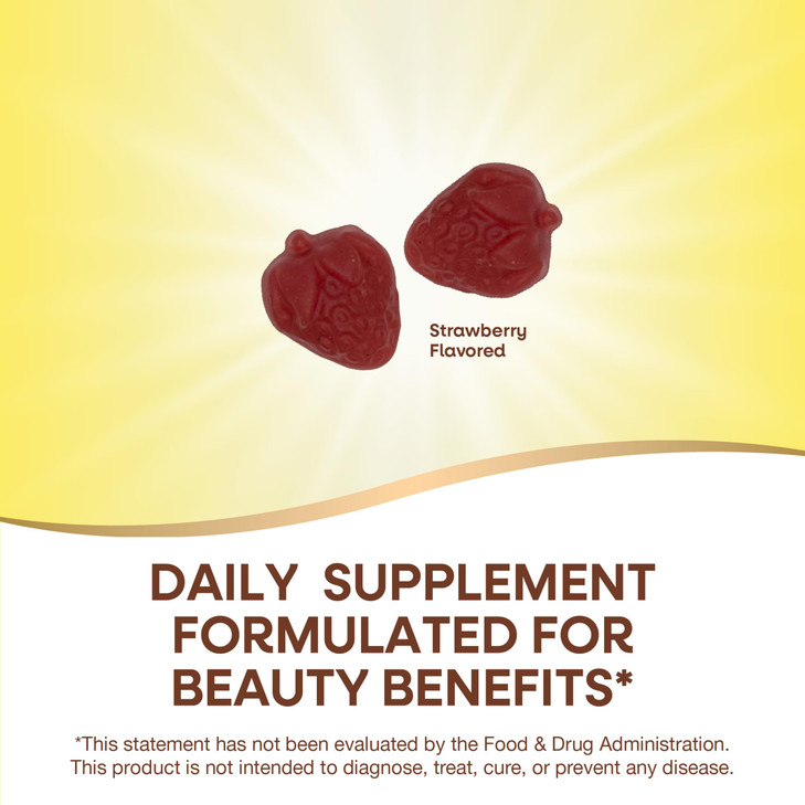 Nature's Way Alive! Hair, Skin & Nails Gummy Supplement, Advanced Beauty Formula*, with Collagen 100 mg & Biotin 2500 mcg per 2-gummies, Strawberry F