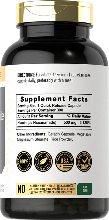 Carlyle Niacinamide 500mg Capsules | 300 Count | Vitamin B3 | Non-GMO & Gluten Free Supplement