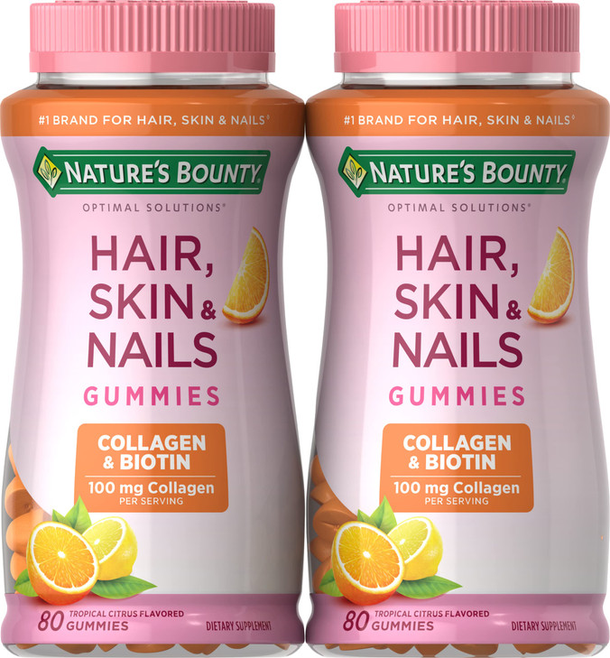 Nature's Bounty Hair, Skin & Nails with Biotin and Collagen, Citrus-Flavored Gummies Vitamin Supplement, Supports Hair, Skin, and Nail Health for Wom