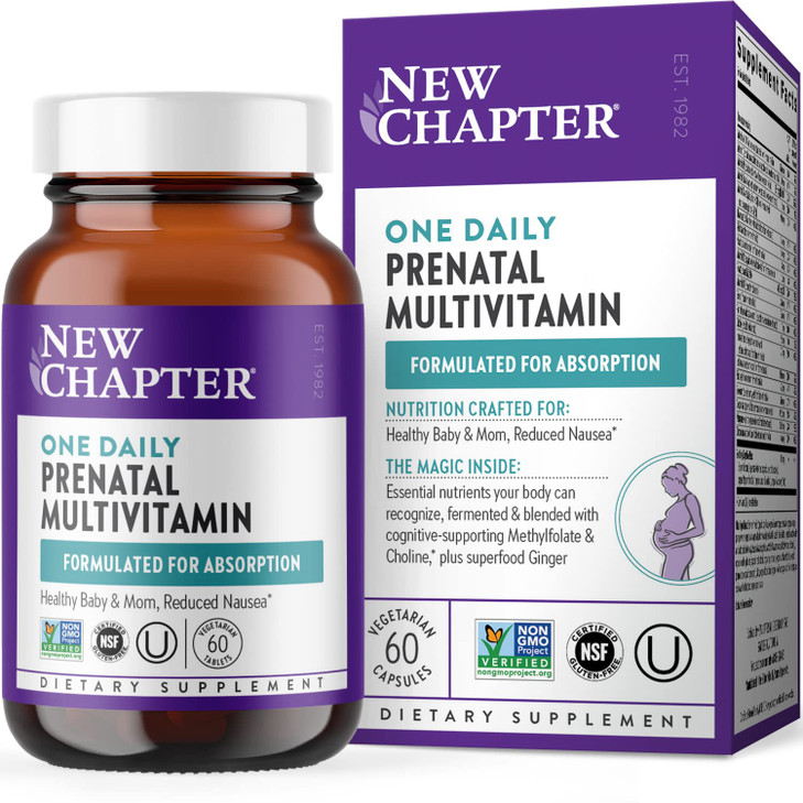 New Chapter Prenatal Vitamins, One Daily Prenatal Multivitamin with Methylfolate + Choline for Healthy Mom & Baby, Gluten Free & Non-GMO, 60 Count