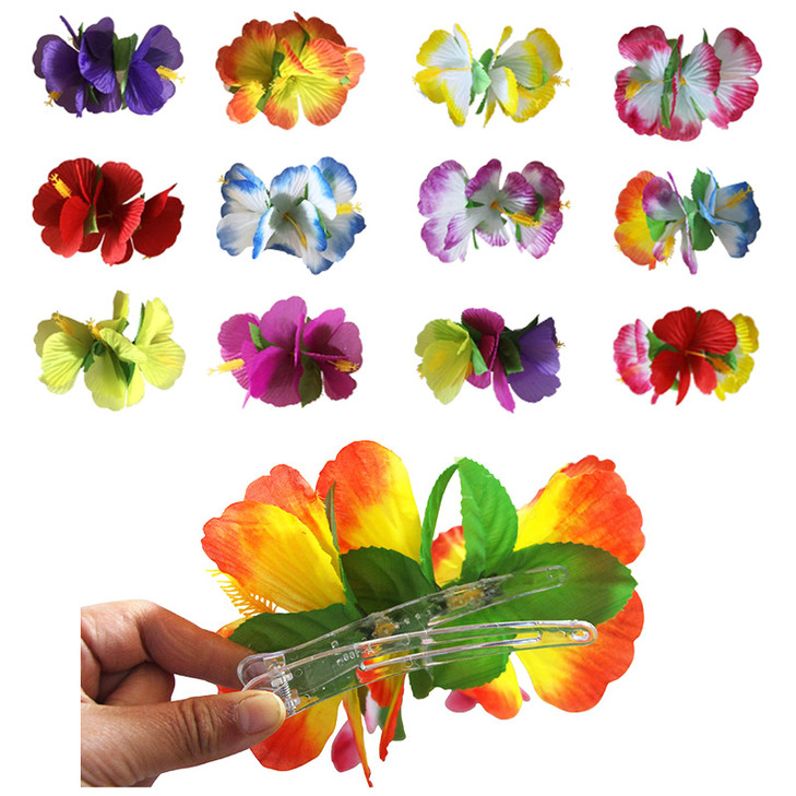 Flower Hibiscus Hair Clips Hawaiian Hawaii Hair Clip Set Tropical Luau Floral Leaf Barrettes Women Wedding Vacation Beach Pool Party Decorations Cosp