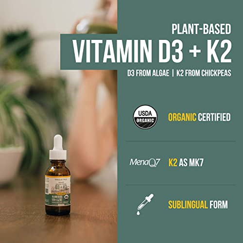 Organic Plant D3 K2 vitamin 10000 iu - All-Trans MK7 from MenaQ7 (120 mcg K2) - 100% Organic & Plant-Based Sublingual D3 Drops 10,000 iu (Cholecalcif