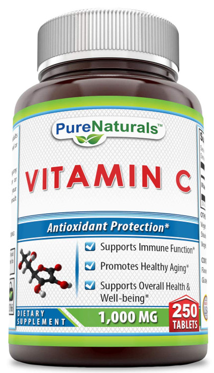 Pure Naturals Vitamin C, 1000 mg 250 Tablets -Supports Immune Function* -Supports Overall Health & Well-Being* -Promotes Healthy Aging*