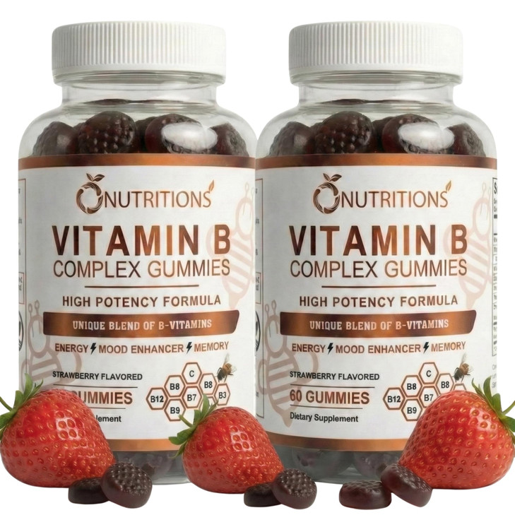 O NUTRITIONS Vitamin B Complex Vegan Gummies with Vitamin B12, B7 as Biotin, B6, B3 as Niacin, B5, B6, B8, B9 as Folate for Stress, Energy and Health