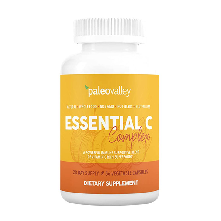 Paleovalley Essential C Complex - Vitamin C Supplement for Immune Support - 1 Pack, 450mg - Organic Superfoods Unripe Acerola Cherry, Camu Camu, Amla