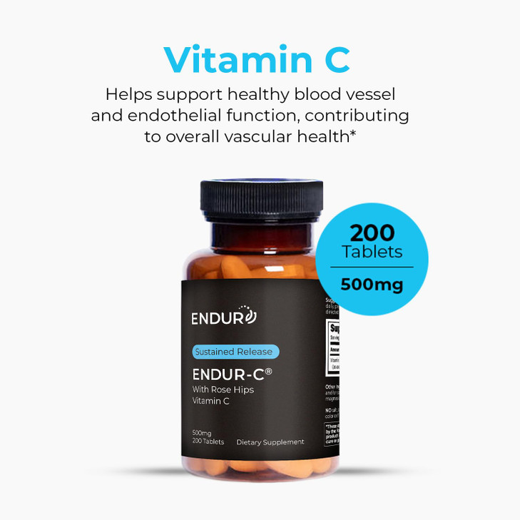 Endur ENDUR-C Vitamin C with Rose HIPS, Supports Collagen Production, Antioxidant Protection & Gentle Digestion, Gluten Free, 500mg (200 Tablets)