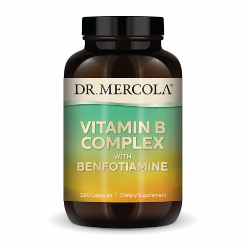 Dr. Mercola Vitamin B Complex with Benfotiamine - Supports Cellular, Brain & Immune Health - Non-GMO, Gluten-Free & Soy-Free - 180 Capsules (90 Servi