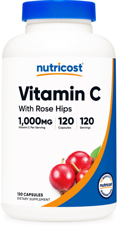 Nutricost Vitamin C with Rose Hips 1025mg, 120 Capsules - Vitamin C 1000mg, Rose Hips 25mg, Premium, Non-GMO, Gluten Free Supplement