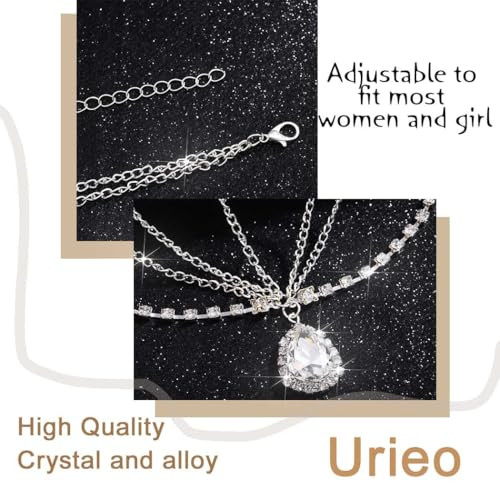 Urieo Boho Rhinestone Head Chain Silver Layered Hair Chains Jewelry Festival Halloween Prom Costume Headpiece for Women