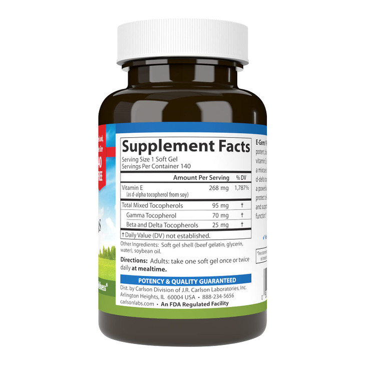 Carlson - E-Gems Plus, 400 IU (268 mg), Natural-Source Vitamin E, Optimal Wellness, 140 Soft Gels