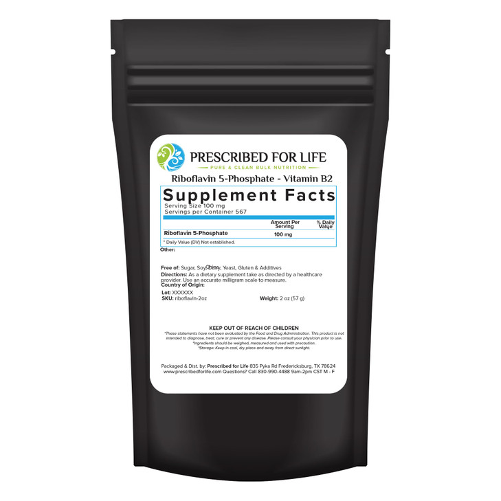 Prescribed For Life Riboflavin 5 Phosphate Powder, Vegan Vitamin B2 Supplement Powder, Gluten Free, Non GMO, Soy Free, Kosher, Natural Vitamins for H