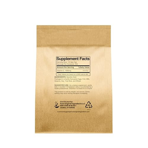 PURE ORIGINAL INGREDIENTS Vitamin C Powder (1 lb) Ascorbic Acid, Non GMO, Dietary Supplement