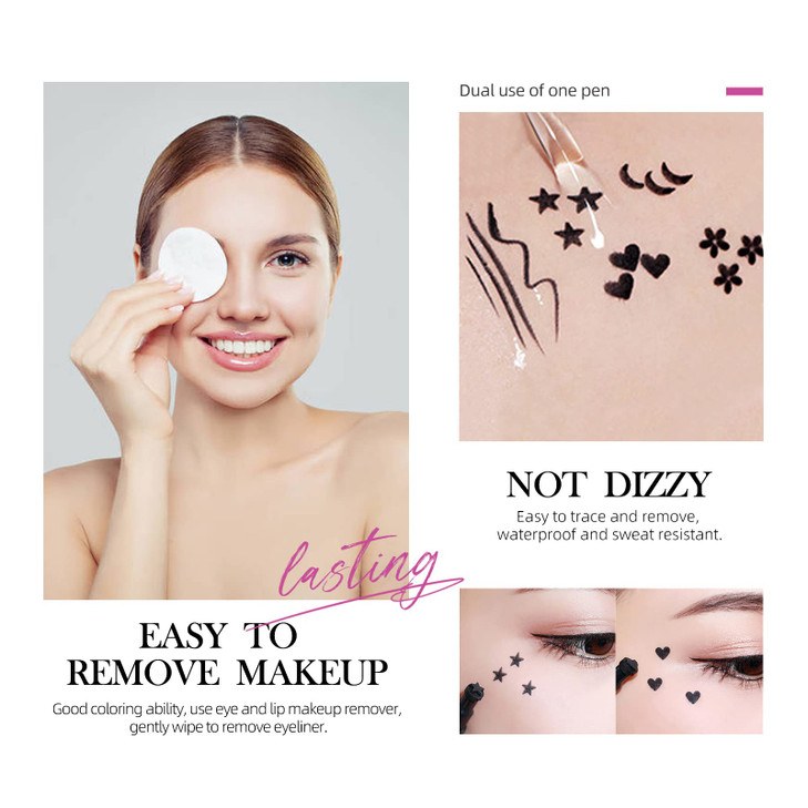 LAMUSELAND Eyeliner Stamp Wingliner, Waterproof Smudgeproof Liquid Eye Liner Gel Pen Set, Long Lasting Heart Black Thin Double Ended Pencil Makeup To