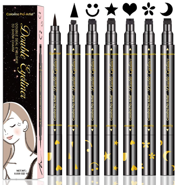 LemonSac 6 Pcs Double-sided Liquid Eyeliner Pen, with Eye Makeup Stamp Super Slim Gel Felt Tip, Waterproof Smudgeproof Long Lasting Eye Tattoo -Heart
