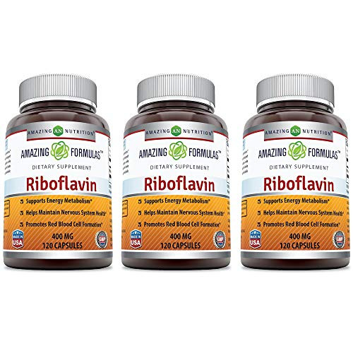 Amazing Formulas Riboflavin 400 mg Capsules | Vitamin B2 Supplement | Non-GMO | Gluten Free | Made in USA (120 Count | 3 Pack)