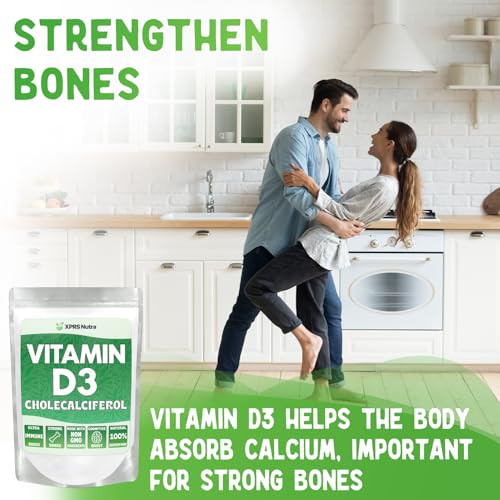 XPRS Nutra Vitamin D3 Powder (Cholecalciferol) - Unflavored VIT D for Bones and Immunity - Vitamin D3 Powder for Muscle Function - Vitamin D Suppleme