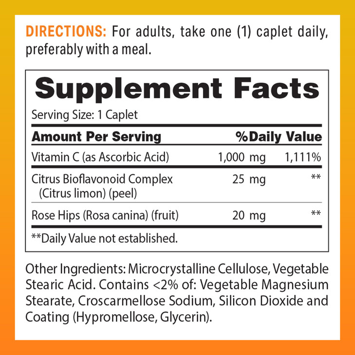 Vitamin World C-1000 mg with Bioflavonoids and Wild Rose HIPS Vitamin C 250 Coated Caplets