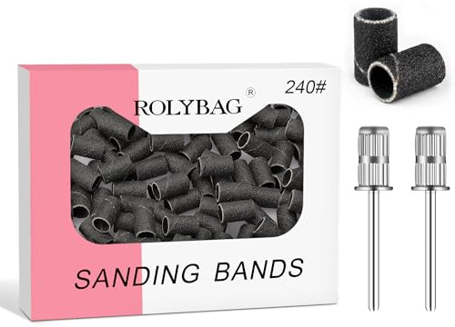 Rolybag Sanding Bands for Nail Drill, 100Pcs Professional Nail Sanding Bands 120 Grit Medium and 2Pcs 3/32" Nail Drill Mandrel Bits for Manicures and