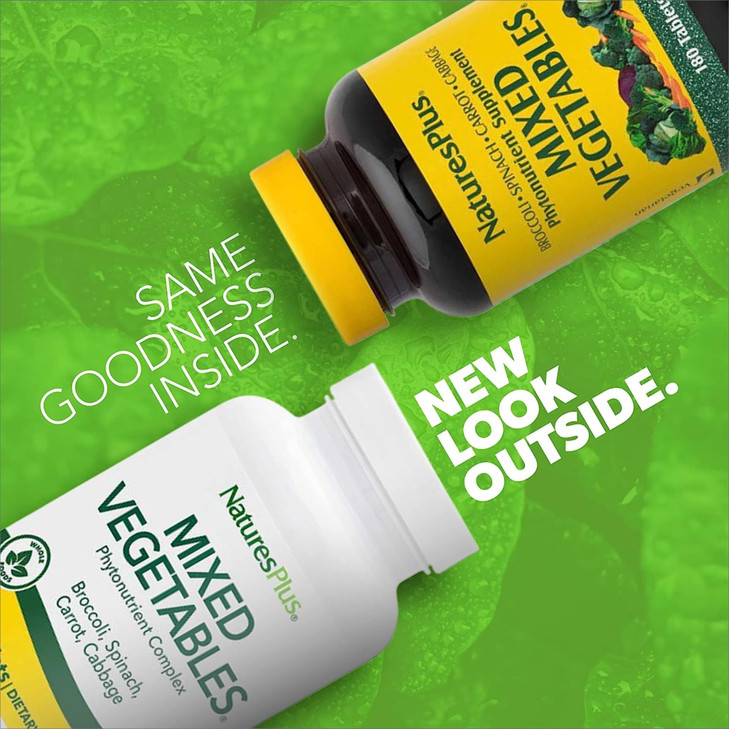 NaturesPlus Mixed Vegetables - 180 Tablets, Pack of 2 - with Broccoli, Spinach, Carrot & Cabbage - Gluten Free - 120 Total Servings