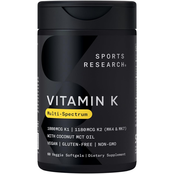 Sports Research Vitamin K Multi-Spectrum - Three Types of Vitamin K: K1, K2 MK-4 & K2 MK-7 - Vegan Friendly, Plantgel Capsule - 60 softgels