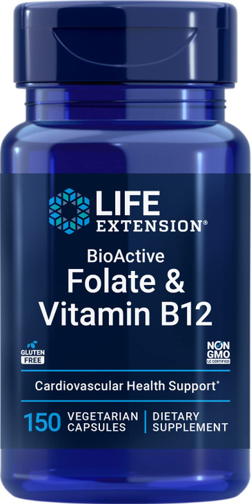 Life Extension BioActive Folate & Vitamin B12, 150 Vegetarian Capsules - Non GMO, Gluten Free Supplement