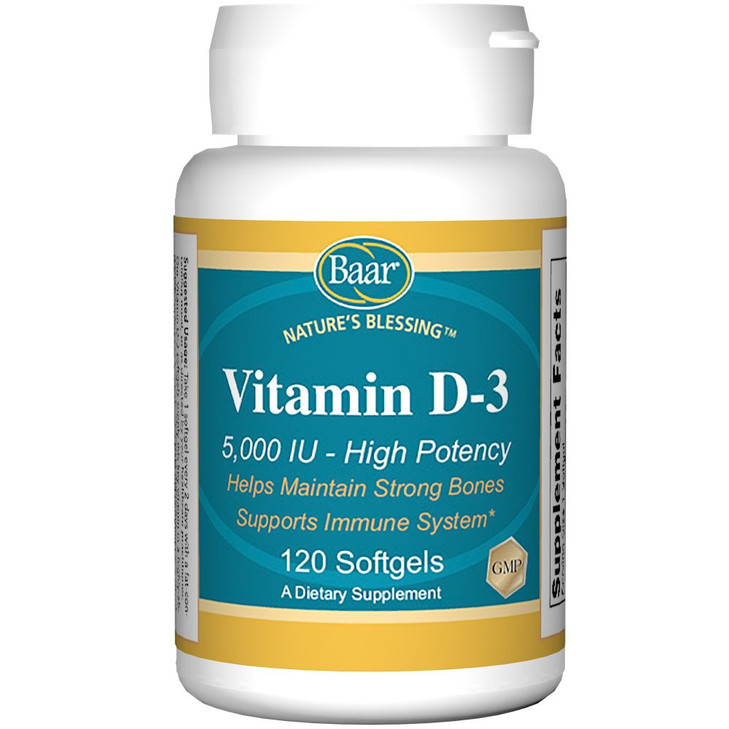 Baar Vitamin D-3 Softgels, 5,000 IU, 120 Softgels