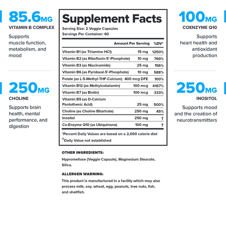 LEGION Vitamin B-Complex (120 Capsules) - Vitamin B Complex with Choline and Inositol Supports Mood & Liver Function - Vegan B Complex Vitamins Suppo