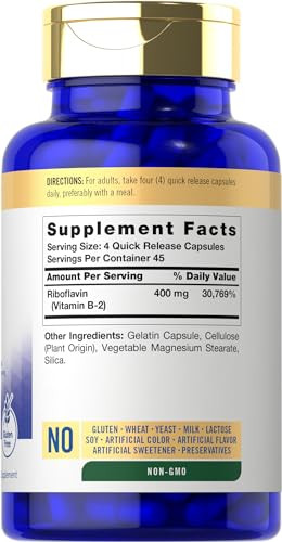 Carlyle Vitamin B-2 400mg | 180 Count | Non-GMO, Gluten Free Supplement | B2 Riboflavin