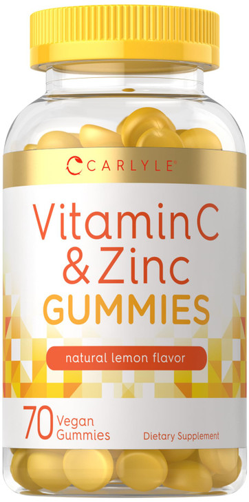 Carlyle Vitamin C and Zinc Gummies | 70 Count | Lemon Flavor | Vegan, Non-GMO, and Gluten Free Supplement