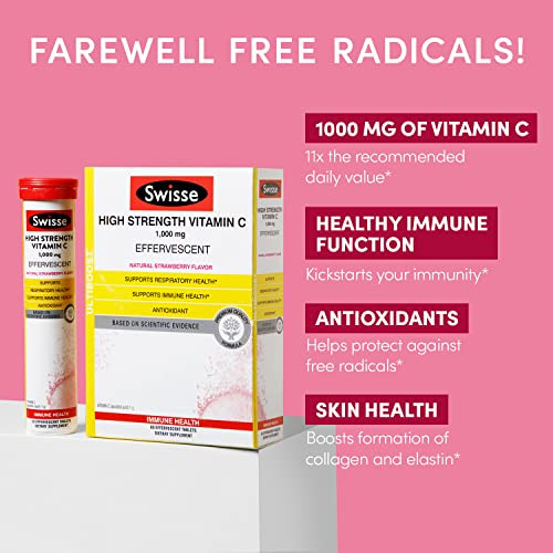 Swisse Effervescent Vitamin C 1000mg Dissolvable Vitamin C Powder Tablets | Immune Support Supplement and Antioxidant | VIT C Supports Immunity Healt