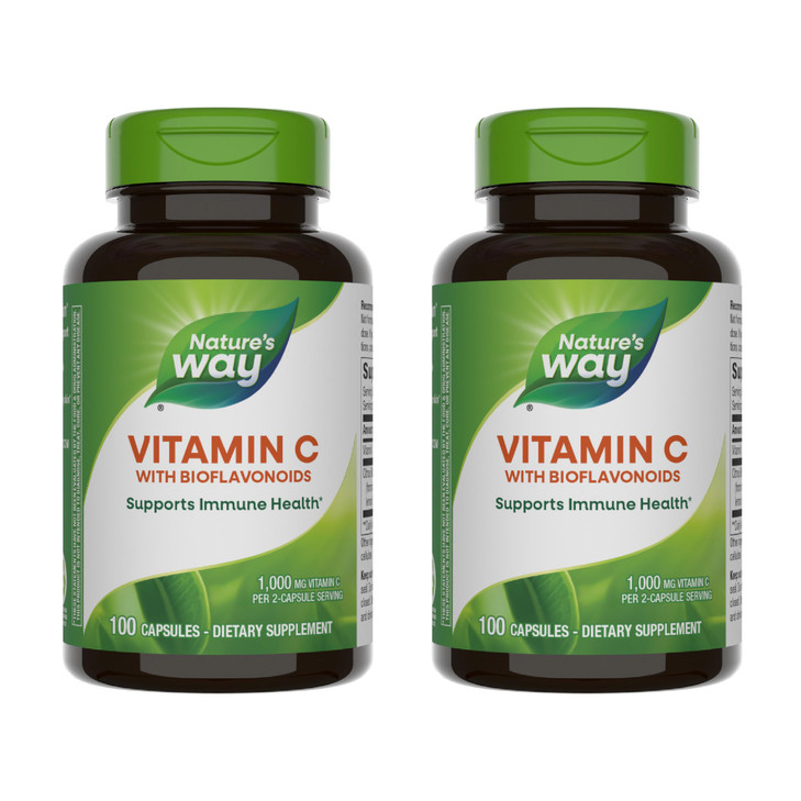 Nature's Way Vitamin C 500 mg with Bioflavonoids, 1000 mg Vitamin C per Serving, 100 Capsules, Pack of 2
