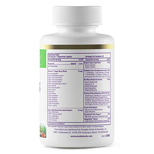 Paradise Herbs Earth's Blend Vitamin D3, Superfoods Base of Probiotics and Organic Alkalizing Greens, Veggies & Berries, 90 Vegetarian Capsules