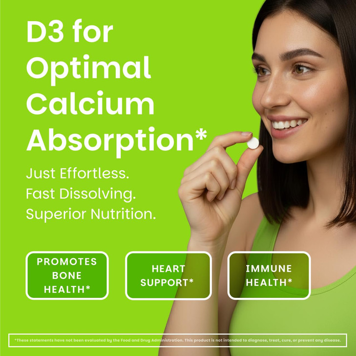 EZ Melts Dissolvable Vitamin D3 5,000 IU - Vegan Vitamin D Supplement for Bone & Teeth Support - No Artificial Flavors - Plant-Based & Non-GMO - Gree