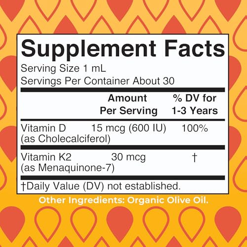 MaryRuth Organics Vitamin D3 | Vitamin K2 | Vitamin D3 K2 Drops | K2 D3 Vitamin Liquid Supplement for Toddlers | Kids Supplement for Calcium Absorpti