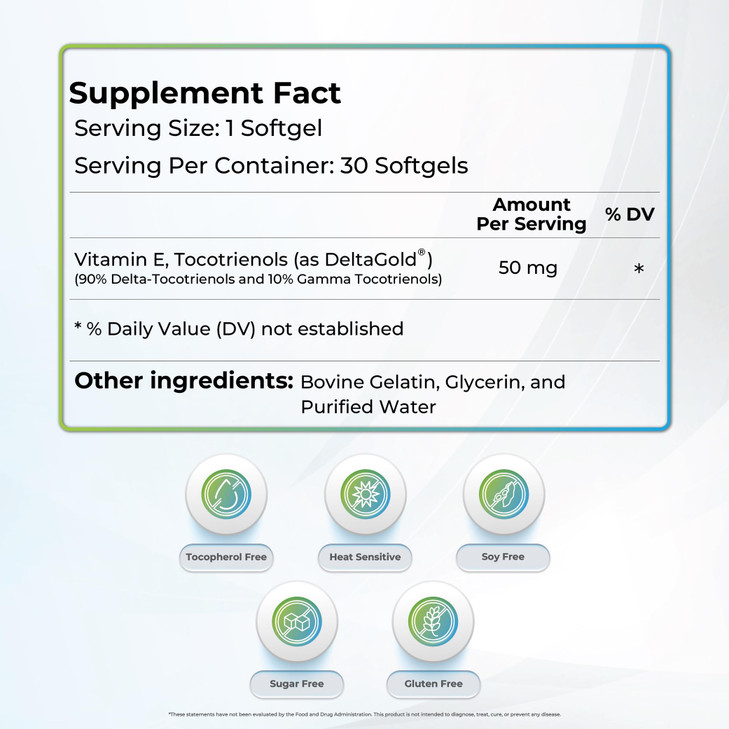 WELLNESS EXTRACT Eannatto Tocotrienols Deltagold Vitamin E Supplements Softgels, Tocopherol Free, Non-GMO, Gluten Free & Antioxidant (50MG 30 Softgel